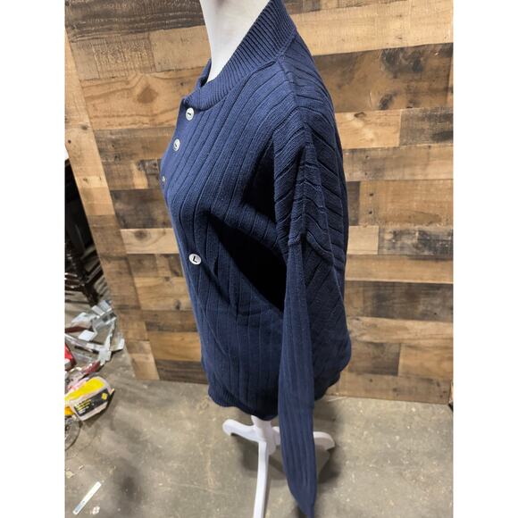Vintage WhalerKnits- Navy Blue Ribbed Henley Sweater- Sizes L, XXL, 3X - Picture 6 of 8